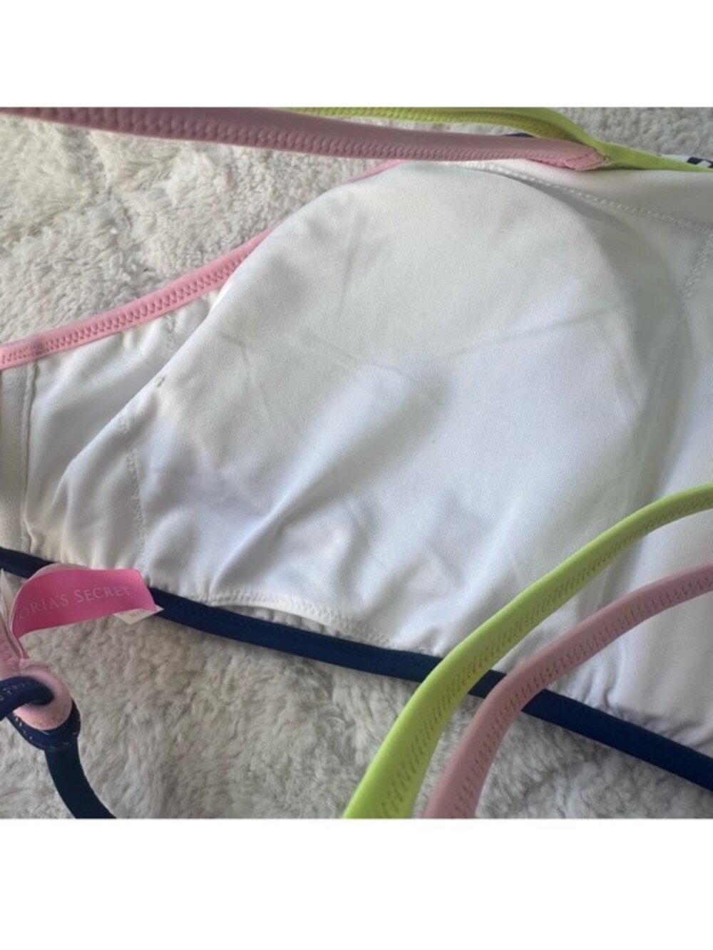 Victoria's Secret | Navy Chevron High Neck Strappy Bikini Top | Size Medium - Picture 6 of 10